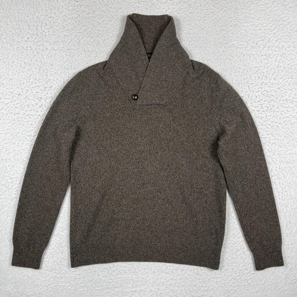 Banana Republic Shawl Collar Sweater Mens Large Brown Italian Yarn Knit Pullover